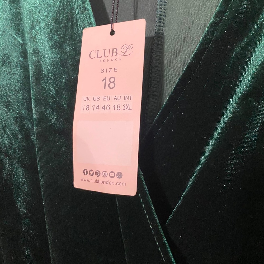 Club L London Green Velvet Wrap Dress Long Sleeve Party Cocktail US 14 - Picture 5 of 6